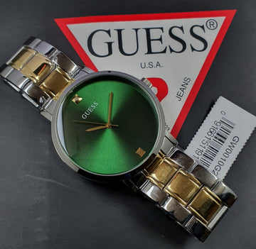 Guess Supernova Two-Tone Stainless Steel Green Dial Quartz Watch for Gents- Guess GW0010G2